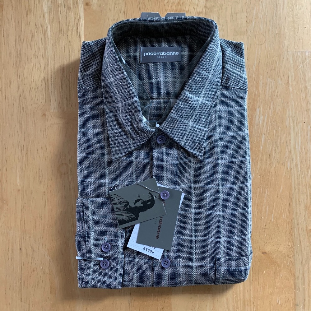 Paco Rabanne Vintage Plaid LS Dress Shirt Men XXL